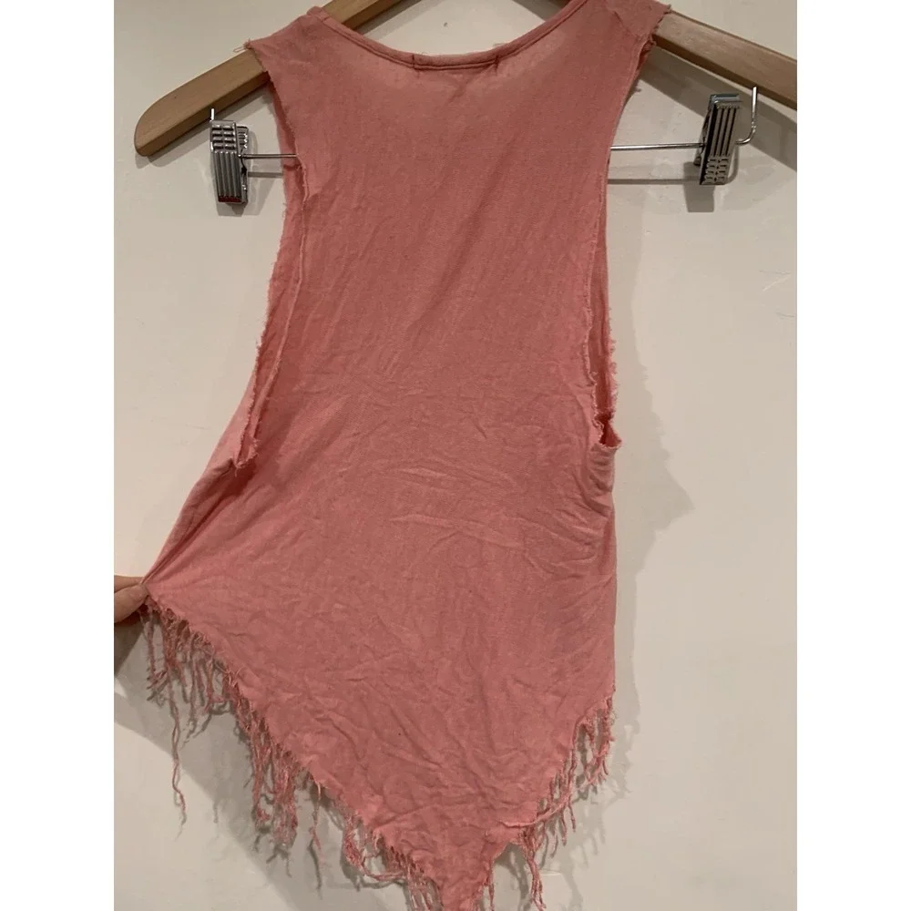 So Rad by A Weekend Warrior XS Pink Cotton Distressed Fringe Festival Tank Women